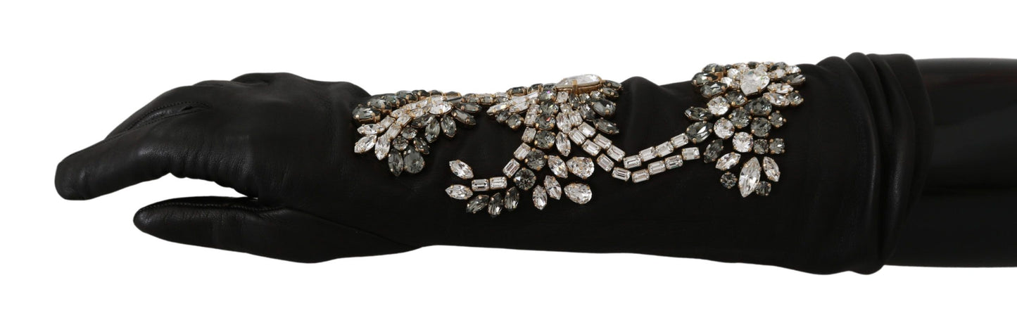 Dolce & Gabbana Elegant Crystal Embellished Black Gloves