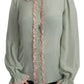 Dolce & Gabbana Elegant Mint Green Silk Blend Sequin Collar Top