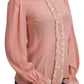 Dolce & Gabbana Elegant Pink Lace Silk Blouse with Gold Sequins