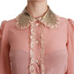 Dolce & Gabbana Elegant Pink Lace Silk Blouse with Gold Sequins