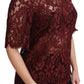 Dolce & Gabbana Maroon Floral Lace Short Sleeve Blouse