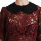 Dolce & Gabbana Maroon Floral Lace Short Sleeve Blouse