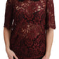 Dolce & Gabbana Maroon Floral Lace Short Sleeve Blouse