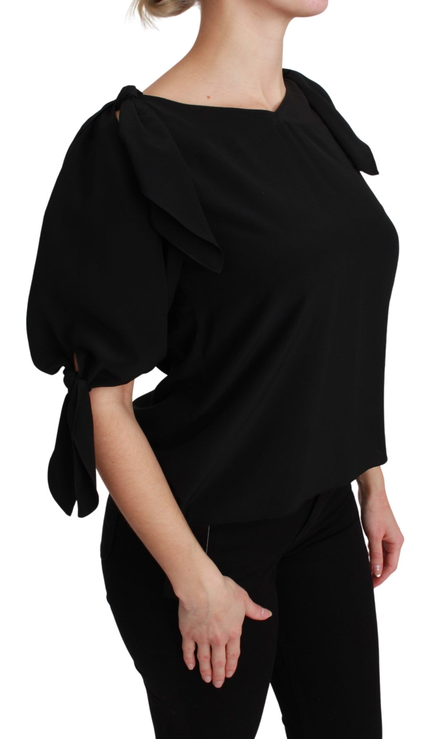 Dolce & Gabbana Elegant Silk Short Sleeve Blouse in Black