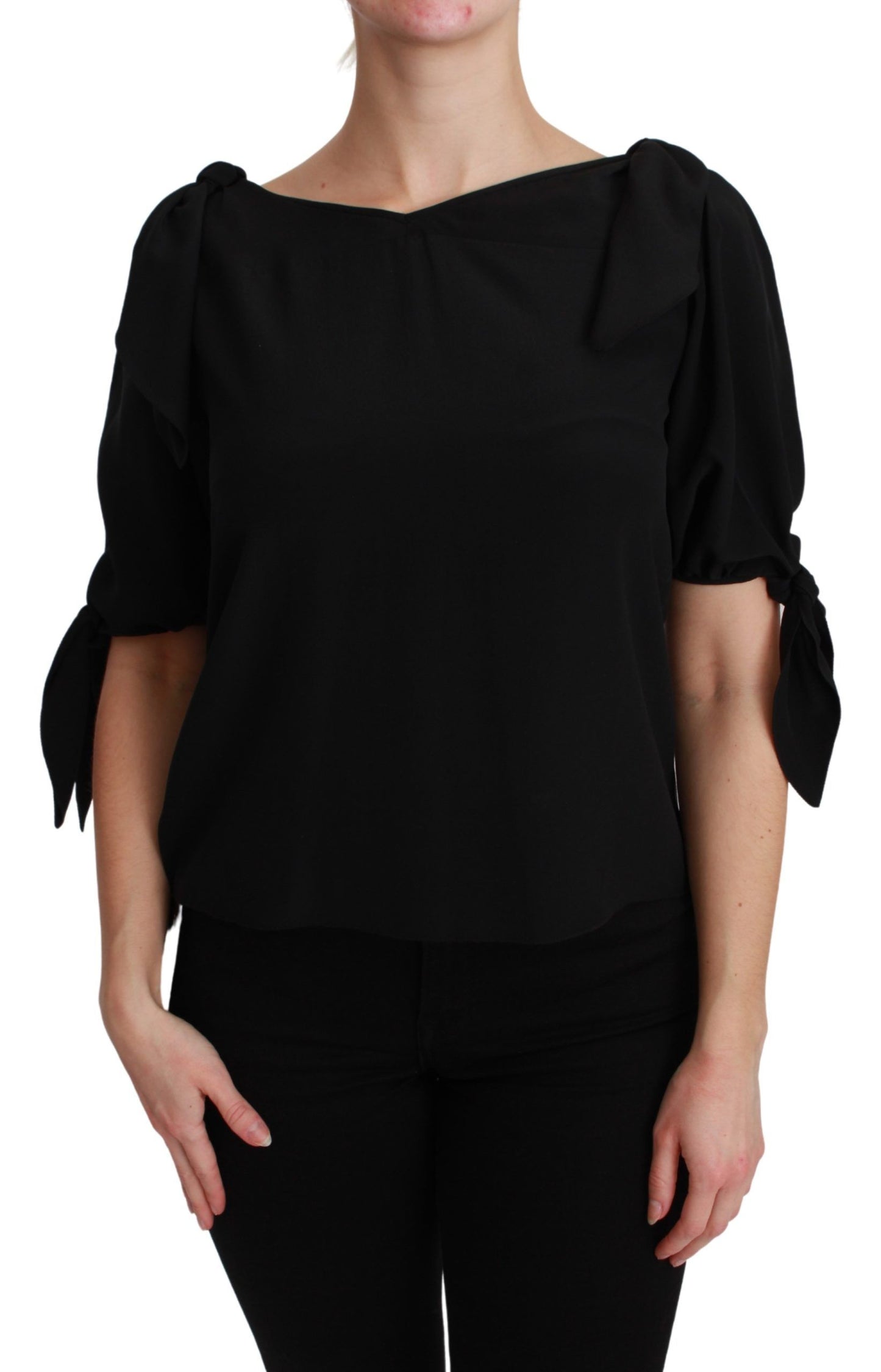 Dolce & Gabbana Elegant Silk Short Sleeve Blouse in Black