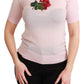 Dolce & Gabbana Cashmere Floral Embroidered Short Sleeve Top