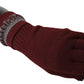 John Galliano Maroon Wool-Blend Designer Gloves