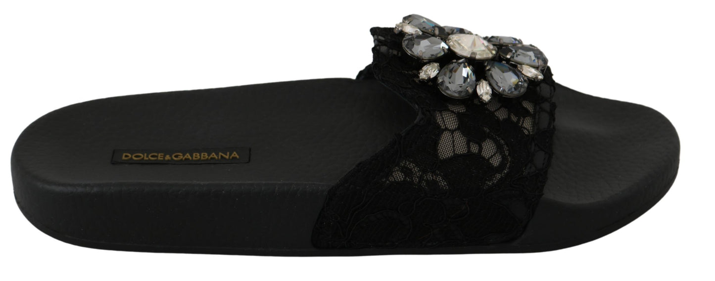 Dolce & Gabbana Elegant Floral Lace Sandals with Crystals