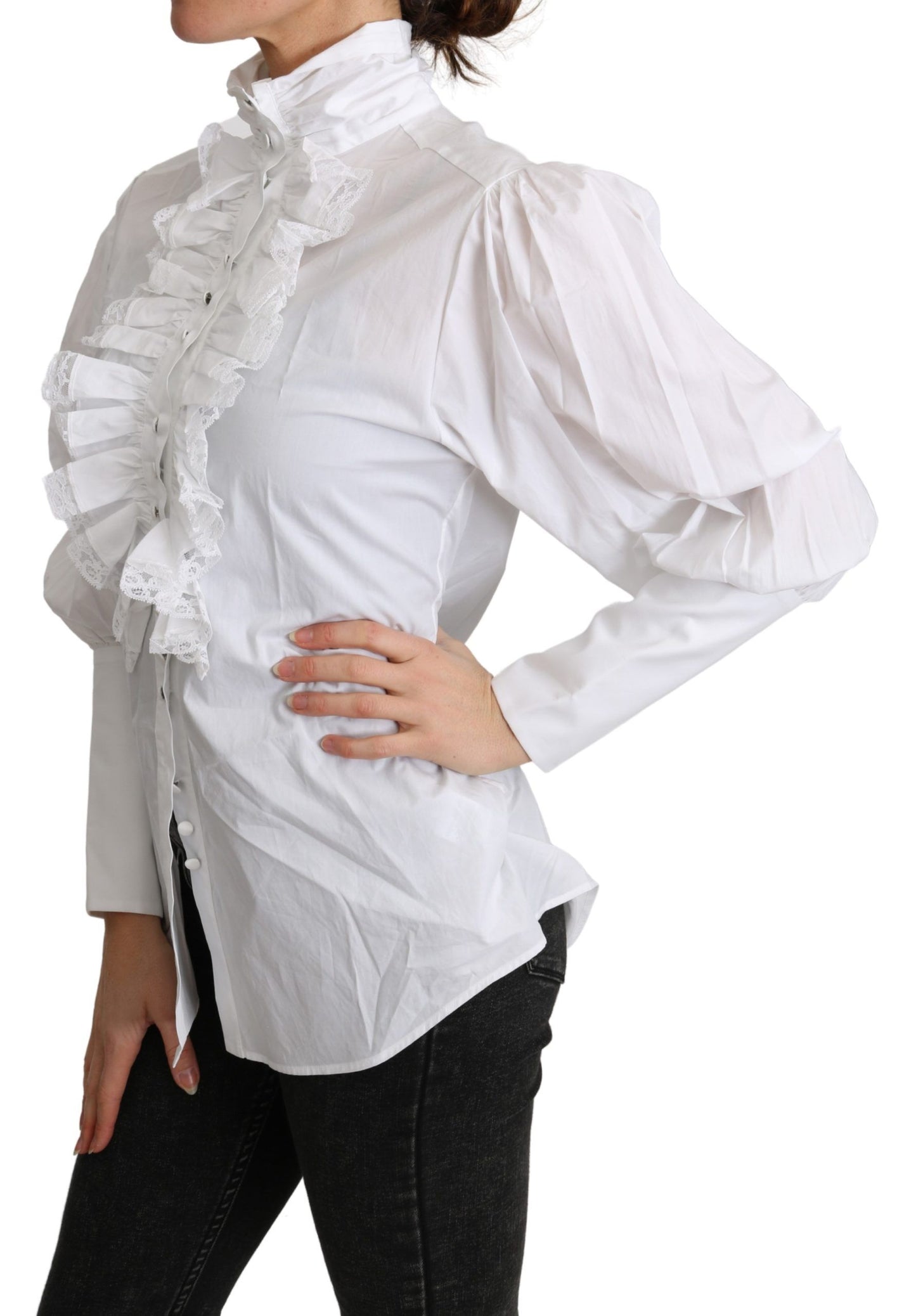 Dolce & Gabbana Elegant Turtle Neck Ruffled Blouse