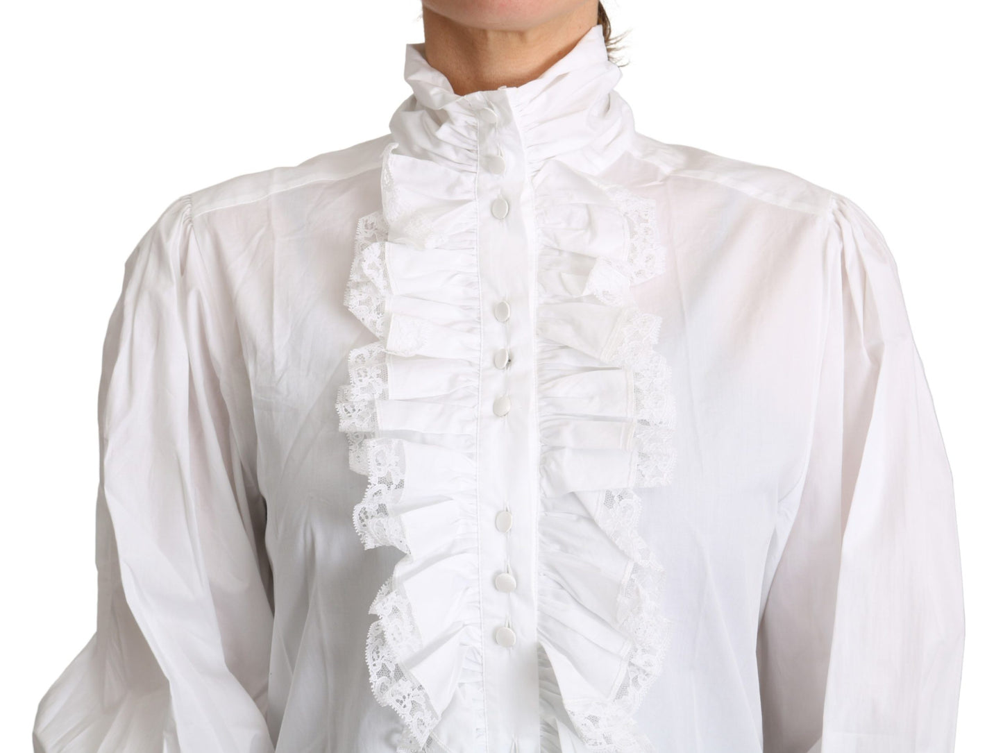 Dolce & Gabbana Elegant Turtle Neck Ruffled Blouse