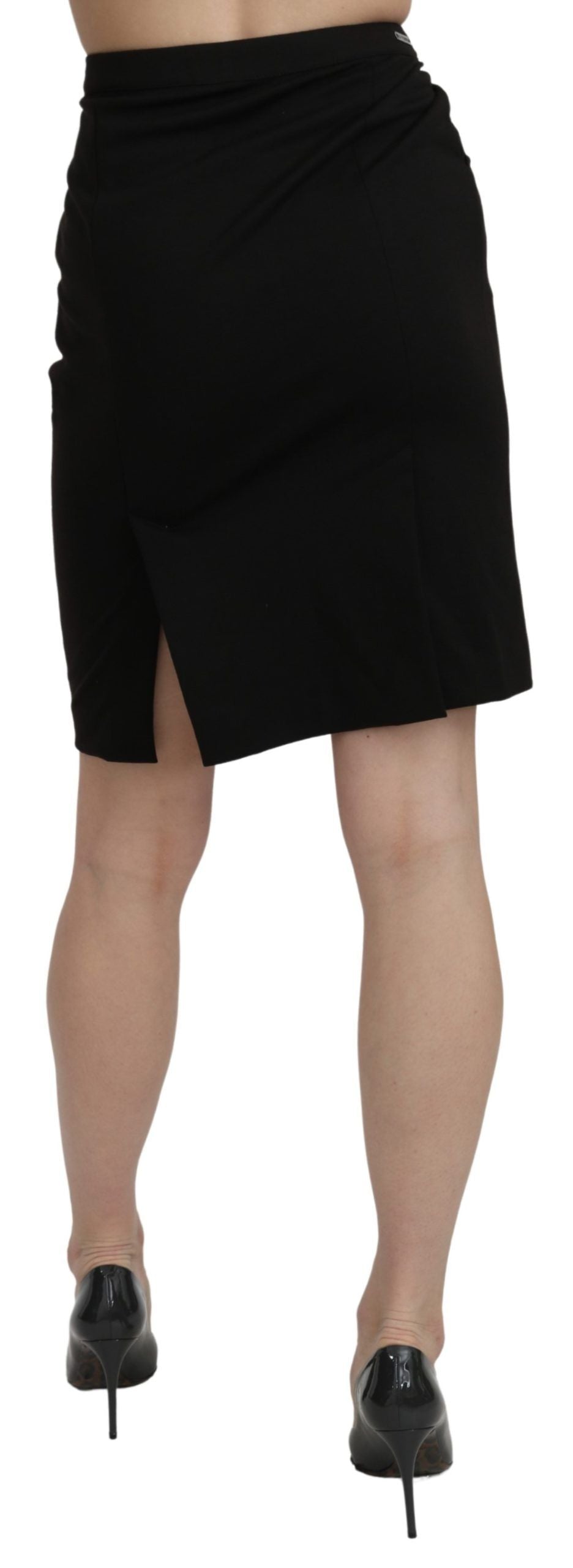 GF Ferre Chic High Waist Black Linen Skirt