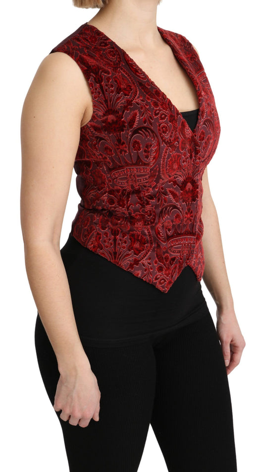 Dolce & Gabbana Elegant Bordeaux Brocade Sleeveless Vest