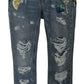 Dolce & Gabbana Chic Blue Ripped Embellished Skinny Jeans