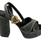 Dolce & Gabbana Chic Gray Ankle Strap Heels with Gold Accents