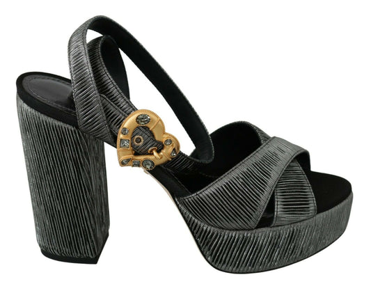 Dolce & Gabbana Chic Gray Ankle Strap Heels with Gold Accents