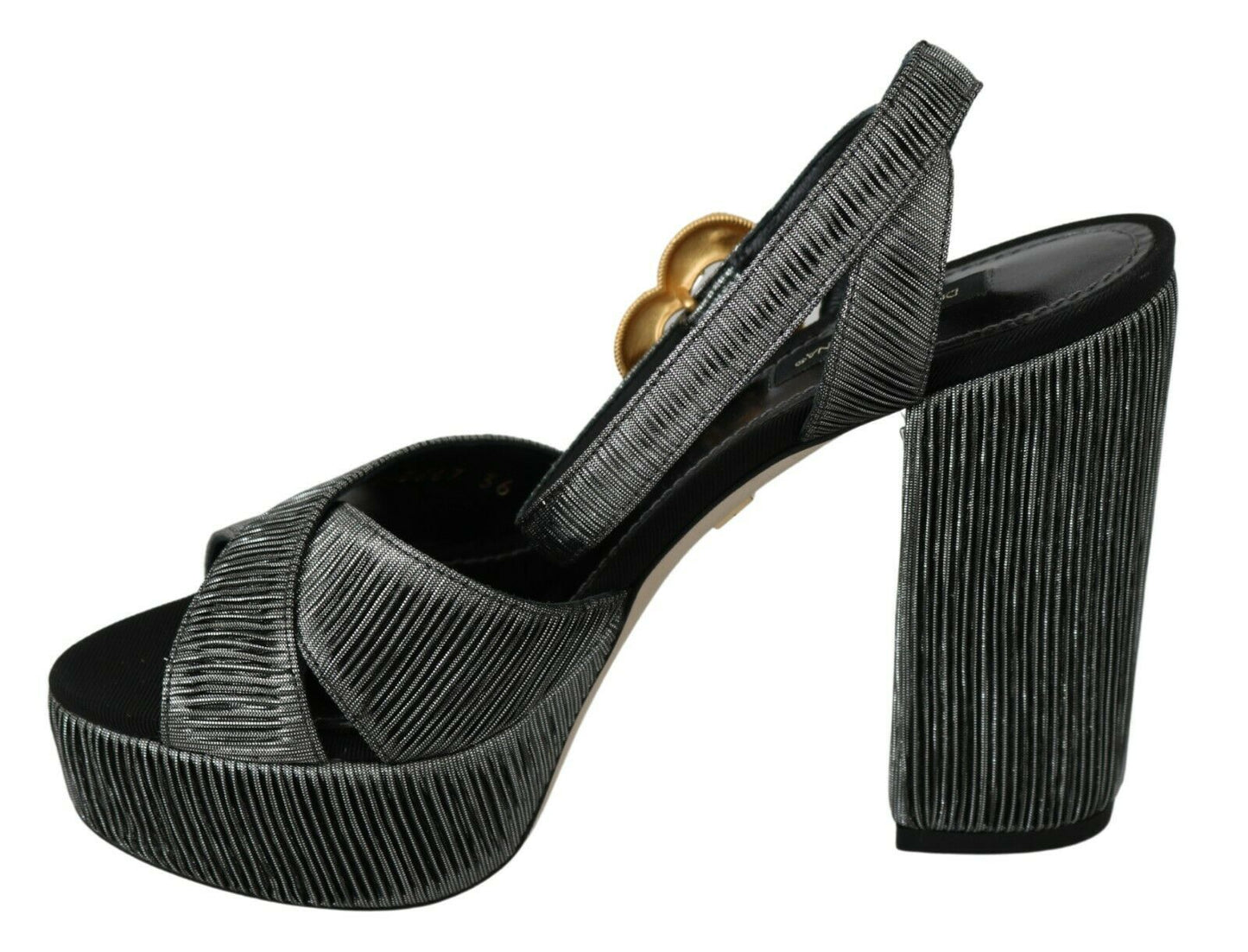 Dolce & Gabbana Chic Gray Ankle Strap Heels with Gold Accents