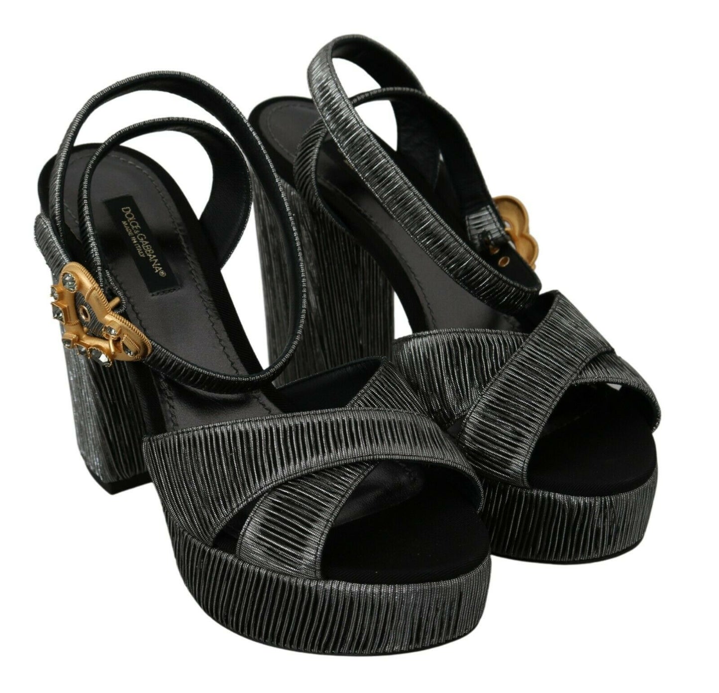 Dolce & Gabbana Chic Gray Ankle Strap Heels with Gold Accents