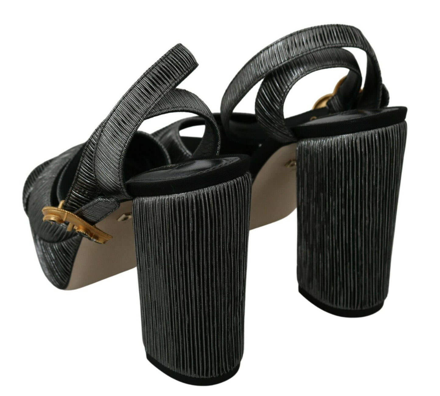 Dolce & Gabbana Chic Gray Ankle Strap Heels with Gold Accents