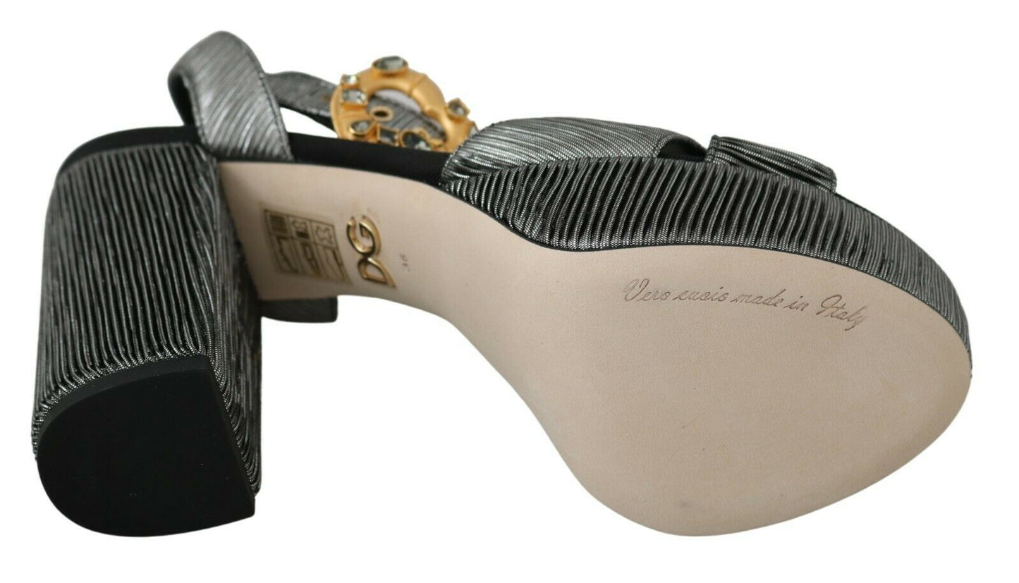 Dolce & Gabbana Chic Gray Ankle Strap Heels with Gold Accents