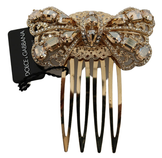 Dolce & Gabbana Elegant Gold Crystal Bow Hair Comb