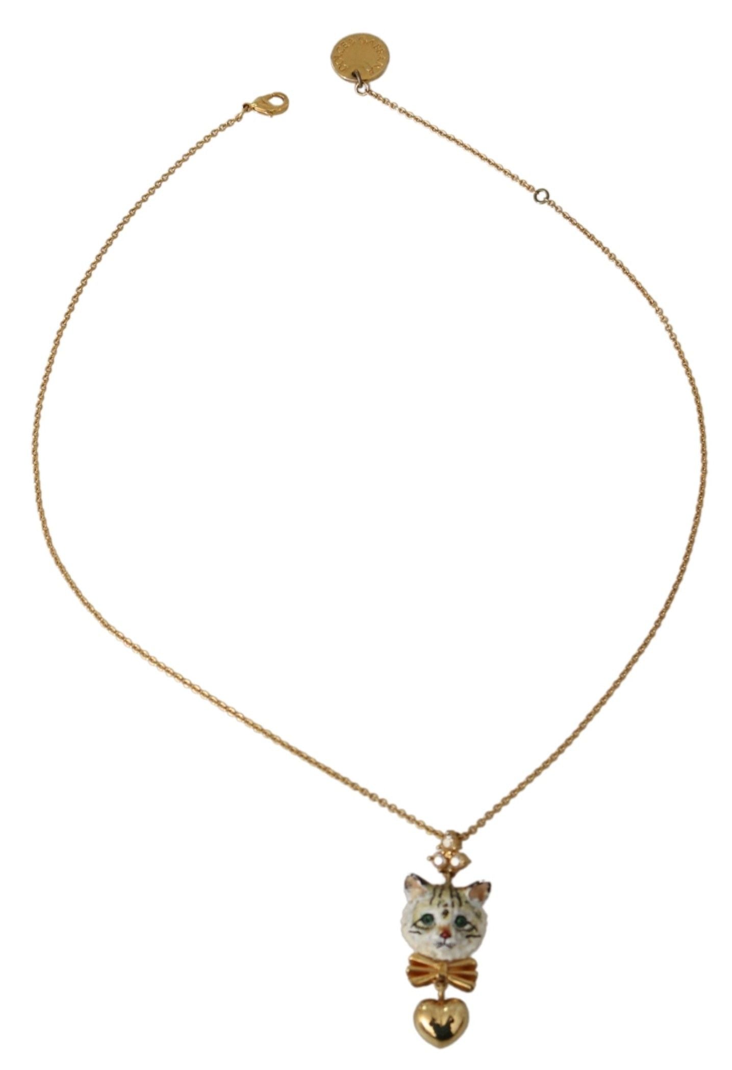 Dolce & Gabbana Gold-Toned Crystal Cat Charm Necklace