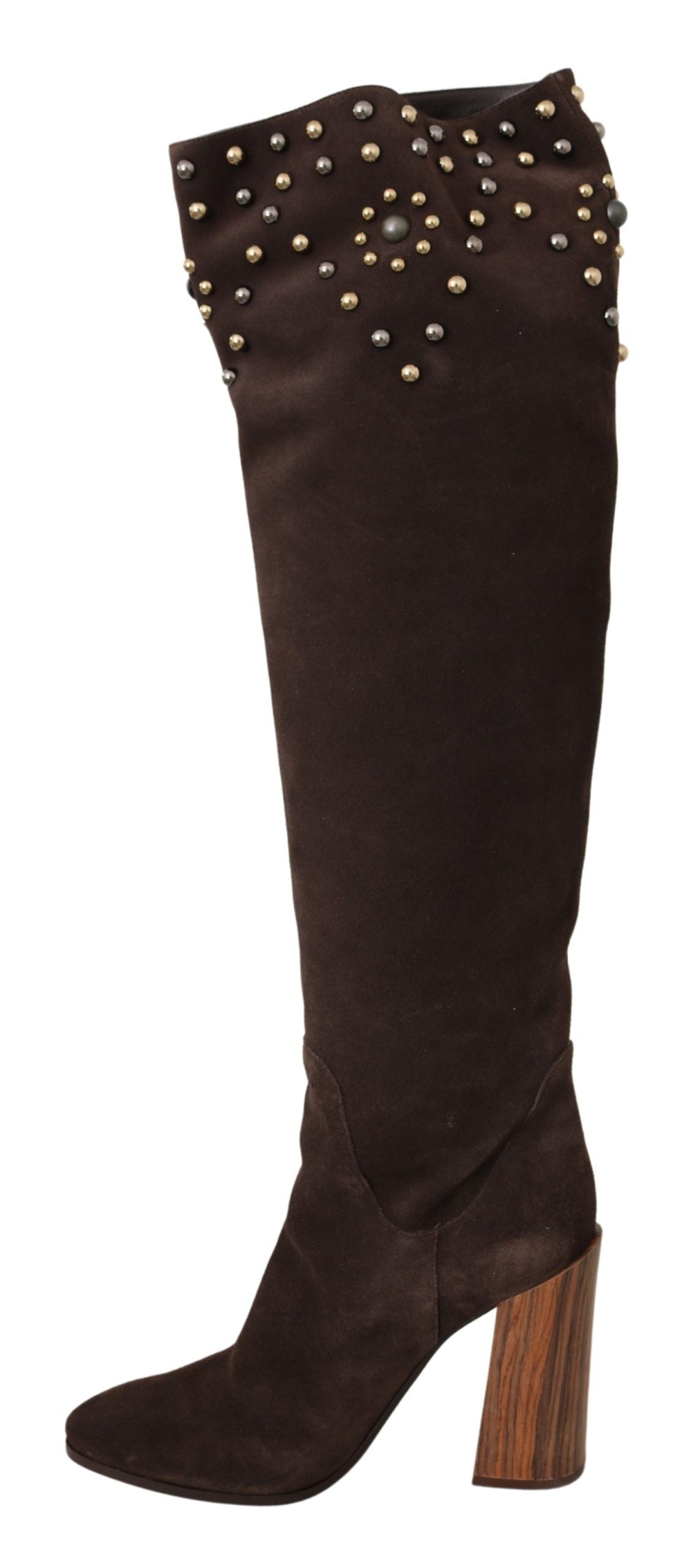 Dolce & Gabbana Studded Suede Knee High Boots in Brown