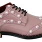 Dolce & Gabbana Elegant Pink Crystal-Embellished Lace-Up Flats