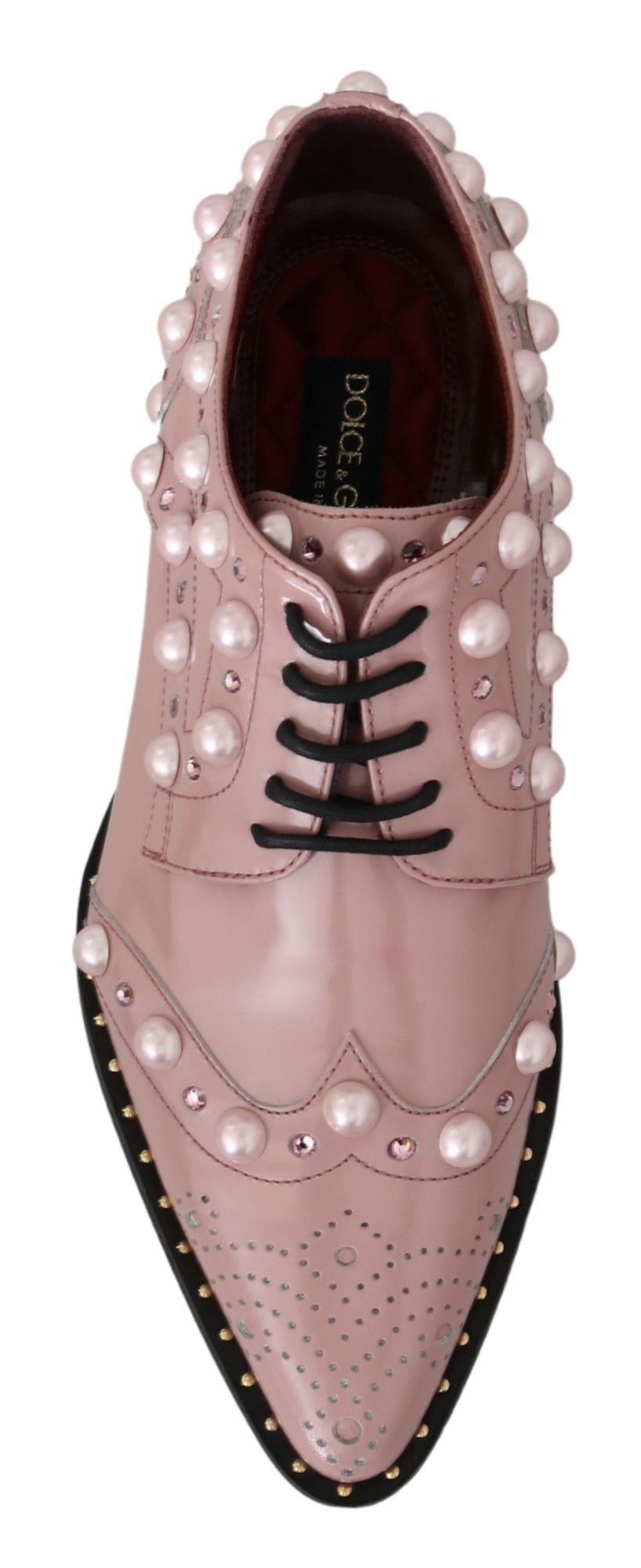 Dolce & Gabbana Elegant Pink Crystal-Embellished Lace-Up Flats