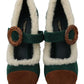 Dolce & Gabbana Chic Green Suede Mary Janes with Shearling Trim