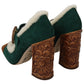 Dolce & Gabbana Chic Green Suede Mary Janes with Shearling Trim