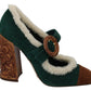 Dolce & Gabbana Chic Green Suede Mary Janes with Shearling Trim