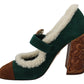 Dolce & Gabbana Chic Green Suede Mary Janes with Shearling Trim