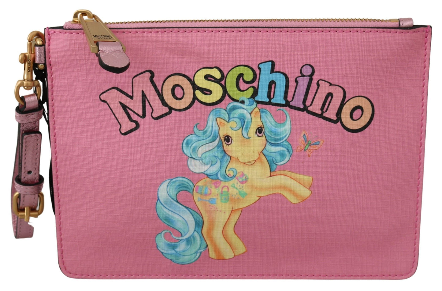 Moschino Elegant Light Pink Leather Clutch Bag