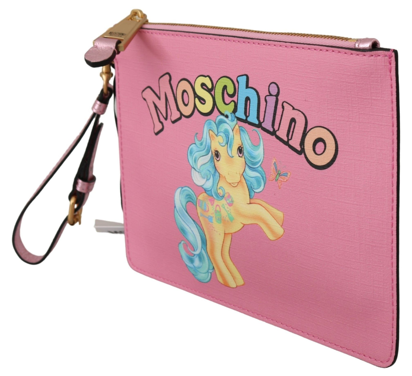 Moschino Elegant Light Pink Leather Clutch Bag