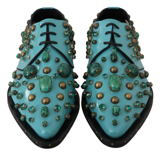 Dolce & Gabbana Elegant Blue Crystal-Embellished Flats