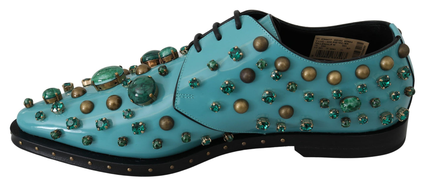 Dolce & Gabbana Elegant Blue Crystal-Embellished Flats