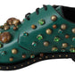 Dolce & Gabbana Emerald Leather Dress Shoes with Crystal Accents