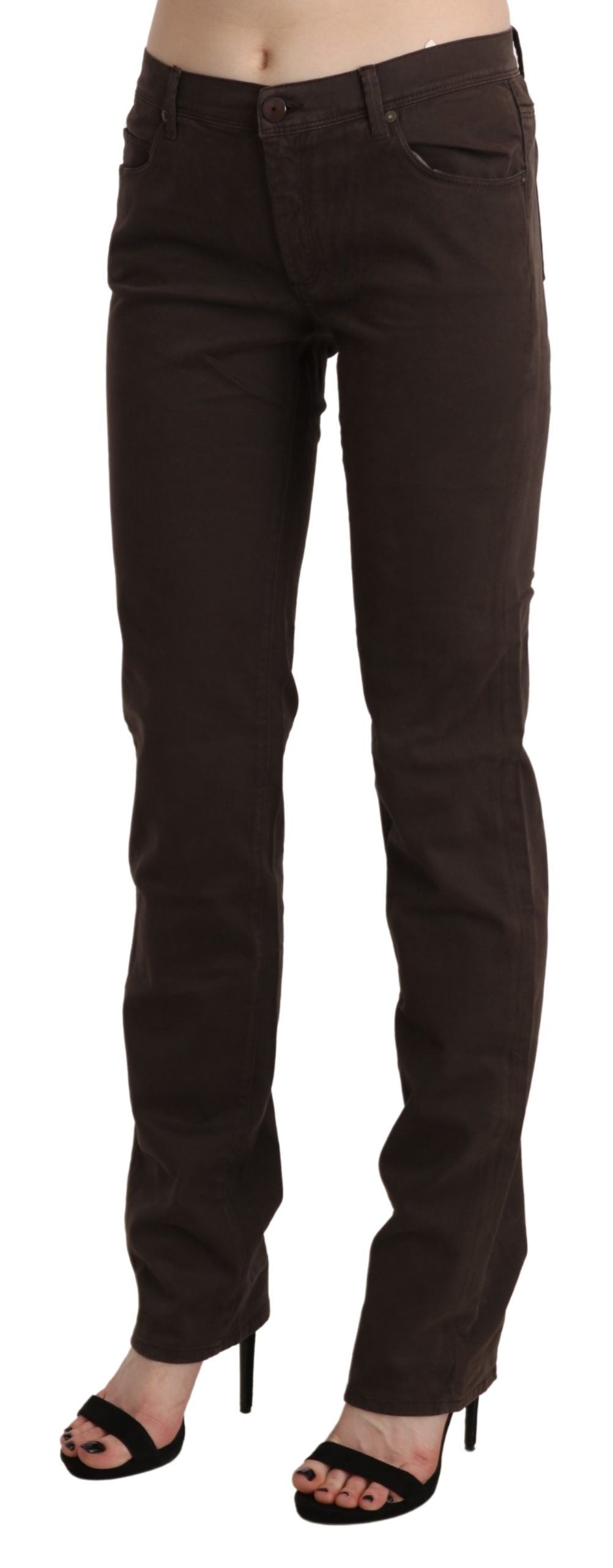 Ermanno Scervino Chic Brown Mid Waist Skinny Trousers