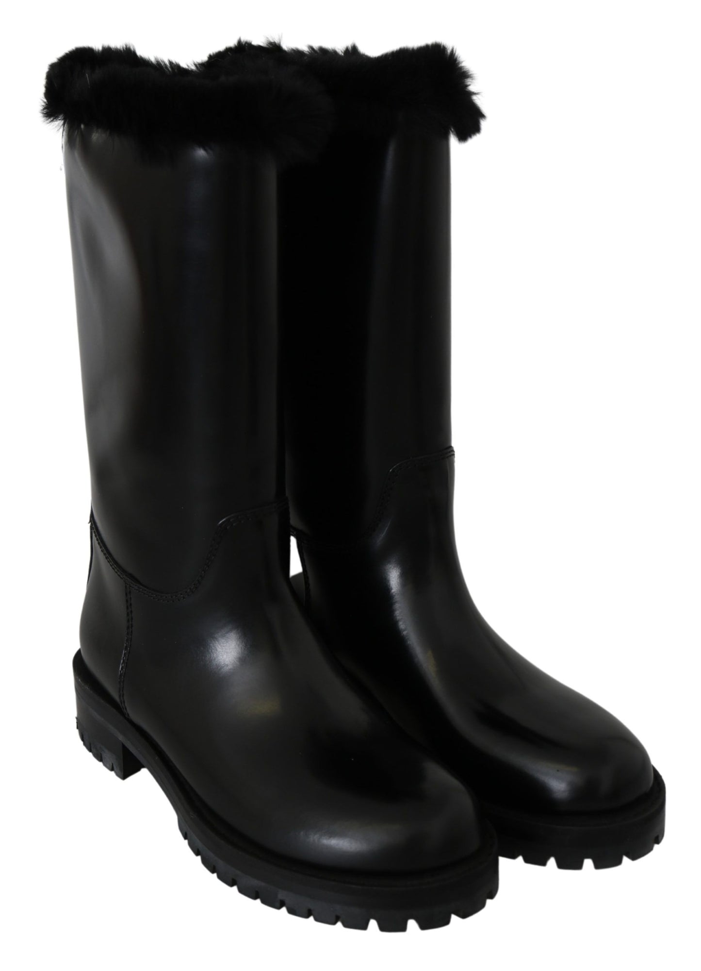 Dolce & Gabbana Elegant Black Leather Flat Boots