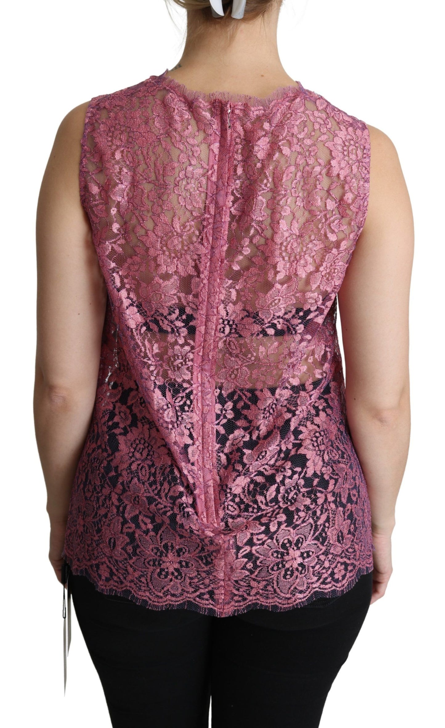 Dolce & Gabbana Elegant Pink Taormina Lace Sleeveless Top