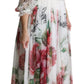 Dolce & Gabbana Elegant Floral Scarf Neck Pleated Gown