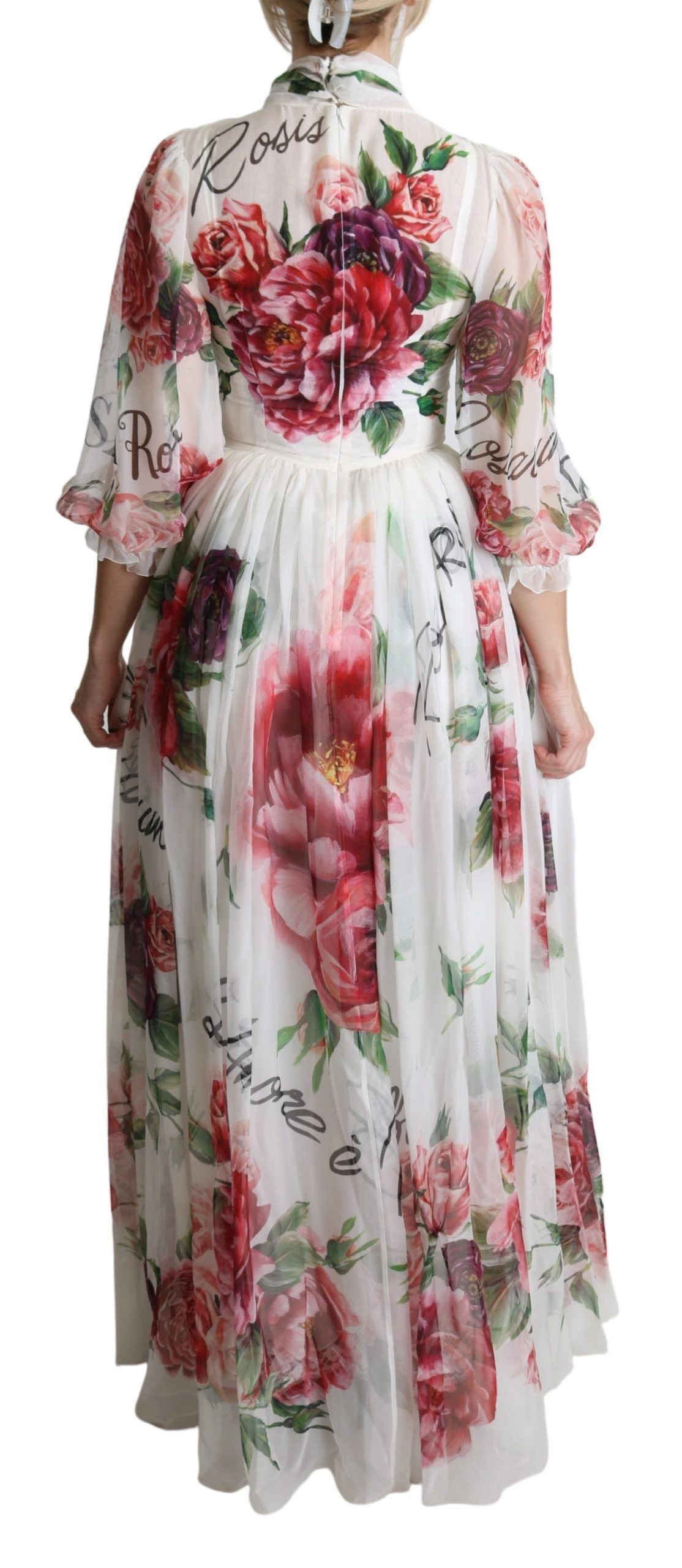 Dolce & Gabbana Elegant Floral Scarf Neck Pleated Gown