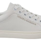 Dolce & Gabbana Chic White Leather Sneakers with Purple Accents