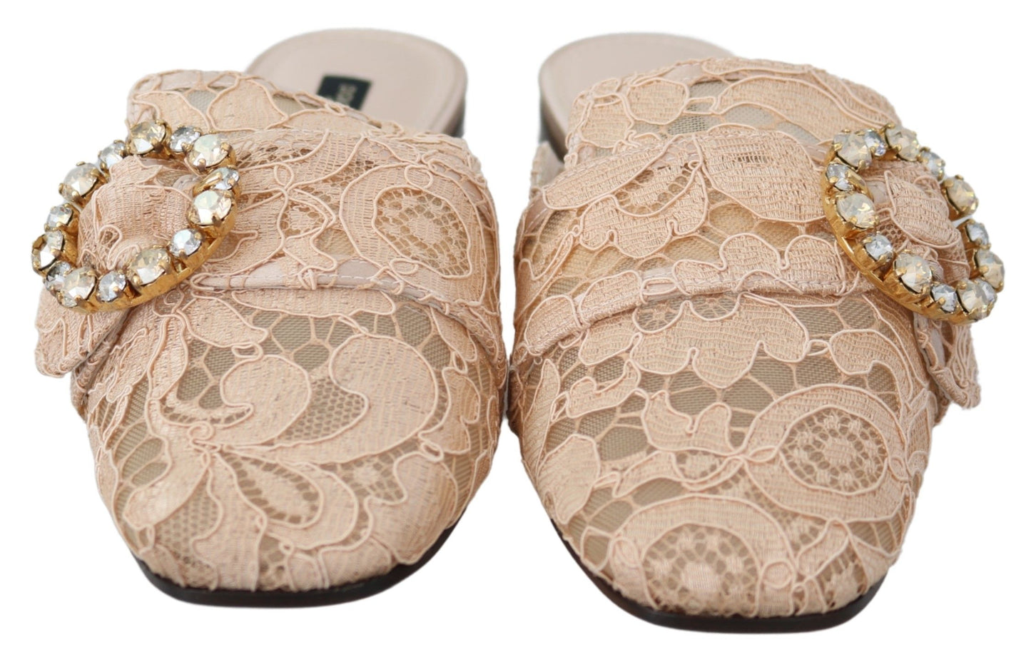 Dolce & Gabbana Pink Peach Crystal-Embellished Slide Flats