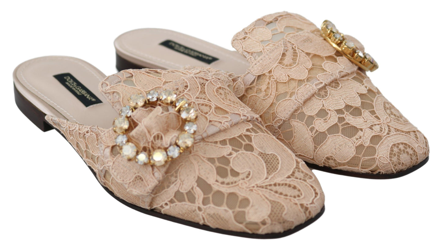 Dolce & Gabbana Pink Peach Crystal-Embellished Slide Flats