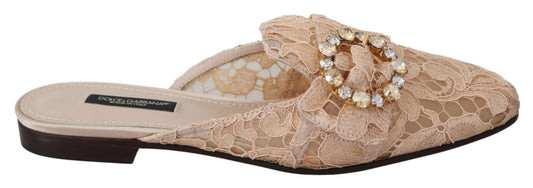 Dolce & Gabbana Pink Peach Crystal-Embellished Slide Flats