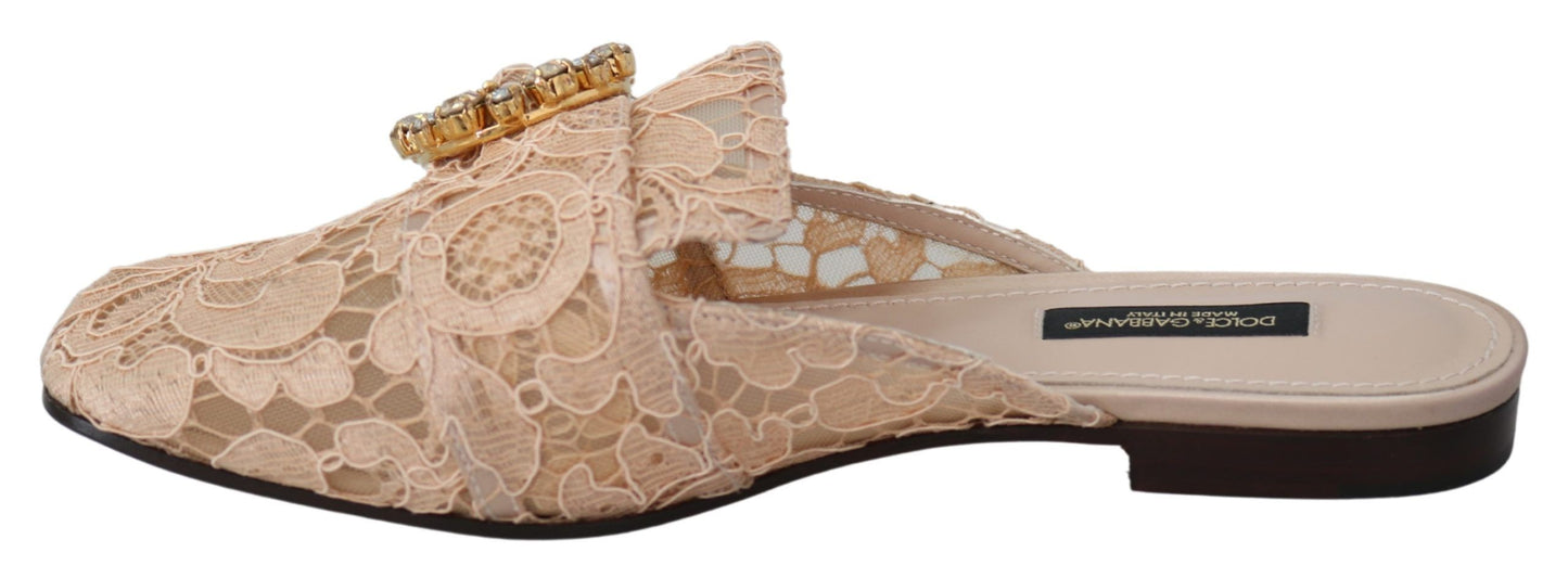 Dolce & Gabbana Pink Peach Crystal-Embellished Slide Flats