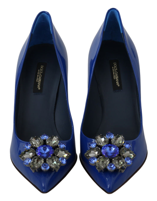 Dolce & Gabbana Electric Blue Patent Leather Pumps with Crystals