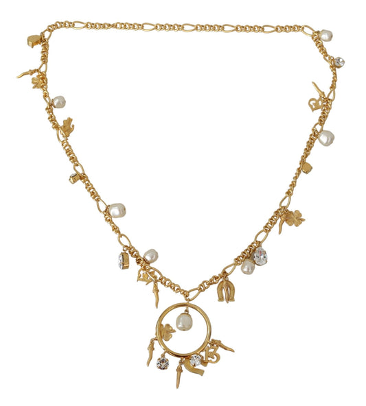 Dolce & Gabbana Gold-Tone Crystal Charm Necklace