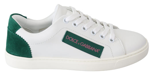 Dolce & Gabbana Elegant Leather Lace-Up Sneakers in White & Green